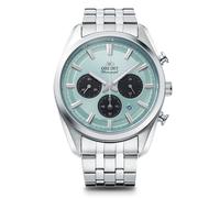 Montre Homme Orient Stretto Solar Chrono Cadran Bleu Ciel Bracelet Acier RA-T...