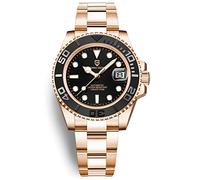 Montre Homme Pagani Design Montre Mécanique Automatique Mouvement Étanche 100M Verre Saphir Lunette Céramique Acier Inoxydable Montre de Plongée PD-1651 Yacht Master(RoseOrAcier)