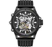 Police Luang Montre automatique pour homme avec cadran blanc et bracelet en cuir noir avec boîtier en acier inoxydable, noir, Moderne