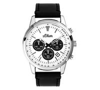 Montre Homme - s.Oliver - SO-3687-LC - Argenté - Cuir Noir - Étanchéité 10 ATM