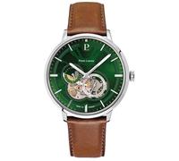 Montre Homme Trio Argenté Cadran Vert Bracelet Cuir Brun 20 Mm Vert