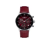 Montre Homme Zeppelin Hindenburg Acier Chrono Solaire Cuir Rouge 8086-2