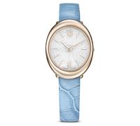 Montre Imber oval, Fabriqué en Suisse, Bracelet en cuir, Bleues, Finition champagne doré OS