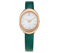 Montre Imber oval, Fabriqué en Suisse, Bracelet en cuir, Verte, Finition or rose OS