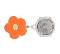 Montre Infirmière Digitale à Clip Rétractable, Broche Fleur orange | Cadran Phosphorescent, Affichage Numérique, Silicone et Alliage, pour Blouses, Revers D’Uniforme, Urgences, Soins