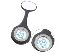 Montre Infirmière LCD Numérique Suspendue, Acier Inoxydable Noir | Clipse sur Blouse ou Lanière, Lecture sans Utilisation des Mains, Rondes Médicales, Médecins et Étudiants