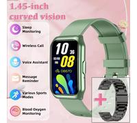 Montre Intelligente 1.45 Pouces Hd Amoled Écran Bluetooth Appel Smartwatch Fréquence Cardiaque Surveillance De La Santé Du Sommeil Montres De Sport Pour Hommes Femmes.Green18Szstrap.