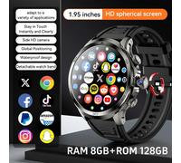 Montre intelligente d'origine H19 Android 10.0 Smartwatch avec 190 ° Caméra rotative GPS WIFI 1,95 pouces, écran Amoled plus grand, stockage 256 go Silver Power Bank