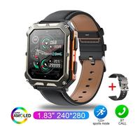 Montre Intelligente Étanche C20 Pro Avec Assistant Vocal,Appel Sans Fil Bt,Montre-Bracelet Professionnelle,Sports De Plein Air,Ip68,Android,Ios,2023 - Type Orange Black Leather-Sports Health