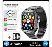 Montre Intelligente Extérieure Hommes 2.19 "Écran 3At Montres Étanches Bluetooth Appel Ai Voix Sport Smartwatch Pour Android Xiaomi Ios.Add Black Steel.