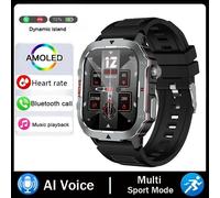Montre Intelligente Extérieure Hommes 2.19 "Écran 3At Montres Étanches Bluetooth Appel Ai Voix Sport Smartwatch Pour Android Xiaomi Ios.Silicone Black.