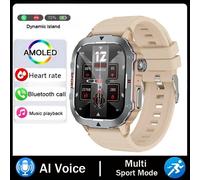 Montre Intelligente Extérieure Hommes 2.19 "Écran 3At Montres Étanches Bluetooth Appel Ai Voix Sport Smartwatch Pour Android Xiaomi Ios.Silicone Khaki.