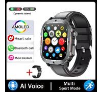 Montre Intelligente Extérieure Hommes 2.19 "Écran 3At Montres Étanches Bluetooth Appel Ai Voix Sport Smartwatch Pour Android Xiaomi Ios.Black Leather.