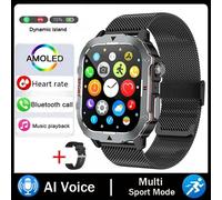 Montre Intelligente Extérieure Hommes 2.19 "Écran 3At Montres Étanches Bluetooth Appel Ai Voix Sport Smartwatch Pour Android Xiaomi Ios.Mesh Belt Black.