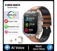 Montre Intelligente Extérieure Hommes 2.19 "Écran 3At Montres Étanches Bluetooth Appel Ai Voix Sport Smartwatch Pour Android Xiaomi Ios.Brown Leather.