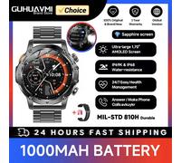 Montre Intelligente Militaire Hommes 1000Mah Grande Batterie Lampe De Poche Led Gps Sport 1.7 "Hd Amoled 5Atm Étanche Bt Appel Smartwatch Nouveau.Black Steel.1000Mah Battery