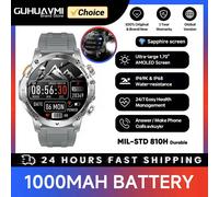 Montre Intelligente Militaire Hommes 1000Mah Grande Batterie Lampe De Poche Led Gps Sport 1.7 "Hd Amoled 5Atm Étanche Bt Appel Smartwatch Nouveau.Grey.1000Mah Battery