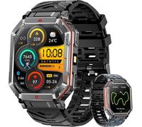 Montre Intelligente Militaire pour Hommes avec GPS/Boussole, Assistant Vocal GPT, Montre avec Lampe de Poche LED, Affichage HD 2,01 ""Appel Bluetooth, Compatible avec Android et iOS (Noir)