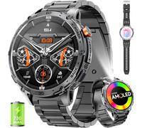 Montre Intelligente Militaire Pour Hommes, Écran Amoled Hd De 1,75"", Batterie De 730 Mah, Montres Intelligentes Avec Lampe De Poche Led Pour Android Ios (Réponse /Numérotation Des Appels)Acier Noir