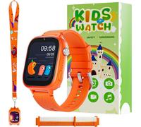 montre intelligente pour enfants 4G avec GPS, téléphone et appel vidéo, SOS, appareil photo, messages, podomètre et mode école - Montre pour garçons et filles (Orange)