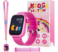 montre intelligente pour enfants 4G avec GPS, téléphone et appel vidéo, SOS, appareil photo, messages, podomètre et mode école - Montre pour garçons et filles (rose)
