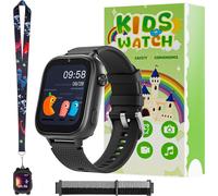 montre intelligente pour enfants 4G avec GPS, téléphone et appel vidéo, SOS, appareil photo, messages, podomètre et mode école - Montre pour garçons et filles (Noir)