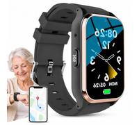 Montre Intelligente Tracker GPS 4G pour Seniors avec Alerte de Chutes | Bracelet de Sécurité Personnel Étanche avec Podomètre, Suivi de Santé et Appel Vidéo Direct en Famille(Gold)
