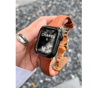 Montre Iwatch89 Avec Boucle Papillon En Cuir Véritable Souple, Compatible Avec Apple Watch 7, Taille Avancée 41/45-Petite Taille - Café Caramel - 38 Mm/40 Mm/41 Mm