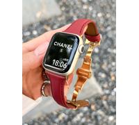 Montre Iwatch89 Avec Boucle Papillon En Cuir Véritable Souple, Compatible Avec Apple Watch 7, Taille Avancée 41/45-Petite Taille - Bordeaux Rouge - 42 Mm/44 Mm/45 Mm/49 Mm