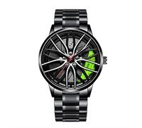 Montre Jante de Voiture Homme Montre à Mouvement à Quartz Automatique en Acier Inoxydable RéSistant à l'eau avec Motif De Roue Montre Non MéCanique pour Homme Montres Pas Cher (B)
