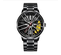 Montre Jante de Voiture Homme Montre à Mouvement à Quartz Automatique en Acier Inoxydable RéSistant à l'eau avec Motif De Roue Montre Non MéCanique pour Homme Montres Pas Cher (D)