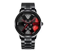 Montre Jante de Voiture Homme Montre à Mouvement à Quartz Automatique en Acier Inoxydable RéSistant à l'eau avec Motif De Roue Montre Non MéCanique pour Homme Montres Pas Cher (F)