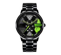Montre Jante de Voiture Homme Montre à Mouvement à Quartz Automatique en Acier Inoxydable RéSistant à l'eau avec Motif De Roue Montre Non MéCanique pour Homme Montres Pas Cher (E)