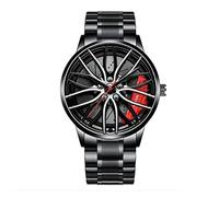 Montre Jante de Voiture Homme Montre à Mouvement à Quartz Automatique en Acier Inoxydable RéSistant à l'eau avec Motif De Roue Montre Non MéCanique pour Homme Montres Pas Cher (C)
