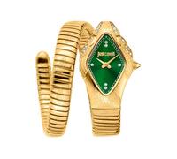 Just Cavalli Montre pour Femme, boîtier doré, Cadran Vert foncé, Bracelet en métal doré, 2 Aiguilles, 3 ATM, Couleur dorée