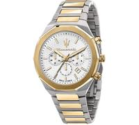 Maserati Montre Stile 45 mm Chrono Cadran argenté Bracelet acier et doré Homme