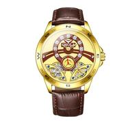 Montre mécanique à double tourbillon pour homme - Indépendante - Petite aiguille des secondes - Incrustation en zircon - Entièrement automatique - Design unique, Marron doré., Luxe :