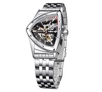 Montre mécanique automatique à bouclier triangulaire doré, cadran surdimensionné entièrement ajouré, mouvement automatique, bracelet en acier inoxydable de 20 mm de large, solide et durable