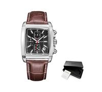 Montre Megir à cadran rectangulaire et bracelet en cuir pour homme, chronographe bleu décontracté, à