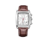 Montre Megir à cadran rectangulaire et bracelet en cuir pour homme, chronographe bleu décontracté à