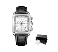 Montre Megir à quartz pour homme, cadran rectangulaire, bracelet en cuir, style décontracté, chronographe
