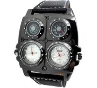MONTRE MILITAIRE 4 EN 1 XXL 2 FUSEAUX HORAIRES + BOUSSOLE + THERMOMÈTRE NOIR TOP