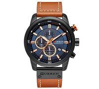 Montre militaire à quartz pour homme avec bracelet en cuir et chronographe étanche