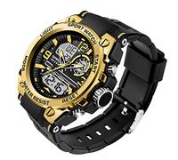 Montre militaire pour homme - Étanche - Analogique et numérique - Multifonction - Double affichage - Noir doré, Doré/noir, Montres militaires étanches décontractées pour sports de plein air