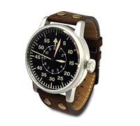 Montre militaire Seconde Guerre mondiale - Pilote Luftwaffe Black. Machine suisse, boîte en acier, aiguilles haute luminosité et bracelet en cuir - 10ATM - édition limitée 500
