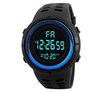 Montre multifonction avec affichage alarme, semaine, date, calendrier, unisexe, sport, travail du bois, bleu, One Size