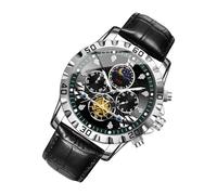 Montre multifonction pour homme - Chronographe de sport militaire Mouvement automatique avec balancier de luxe, design constellation | Étanche, lumineuse, analogique, montre en cuir, pour la mode, les