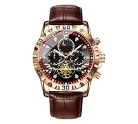 Montre multifonction pour homme - Chronographe de sport militaire Mouvement automatique avec balancier de luxe, design constellation | Étanche, lumineuse, analogique, montre en cuir, pour la mode, les