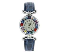 Montre Murano Millefiori avec bracelet en cuir - Bleu multicolore
