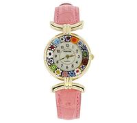Montre Murano Millefiori avec bracelet en cuir - Rose multicolore